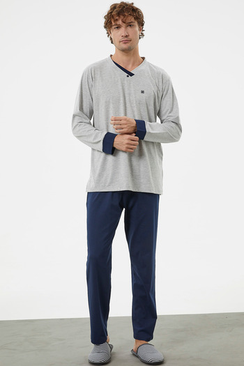 Sementa V-Neck Comfortable Fit Pajama Set - Gray