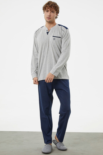 Sementa Hakim Collar Pocket Pajama Set - Gray