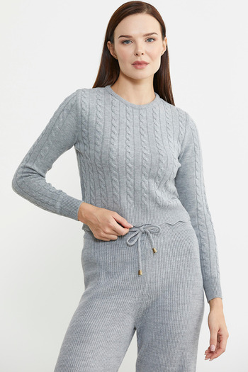 Sementa Gray Crop Knitwear Sweater - Hair Knit Sliced
