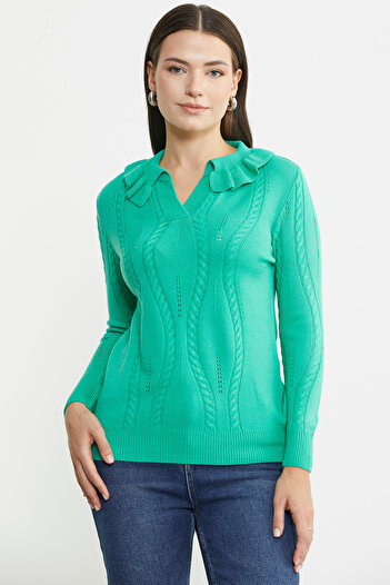 Sementa Pulover de tricotaj cu volane cu motiv verde