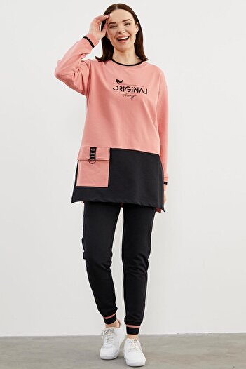 Sementa Triko Yaka Detaylı Oversize Eşofman Takım - Pembe