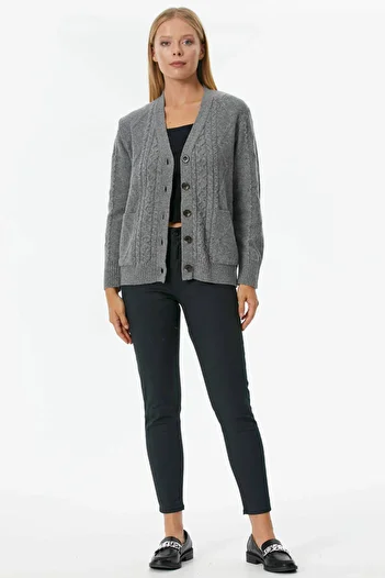 Sementa Buttoned Hair Braided Knitwear Cardigan - Gray