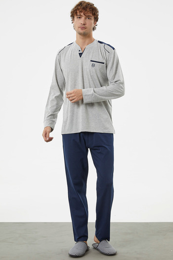 Sementa Hakim Collar Pocket Pajama Set - Gray
