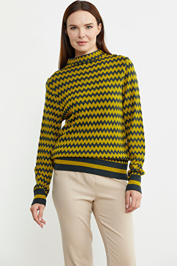 Sementa Anthracite Colored Double Color Patterned Knitwear Sweater