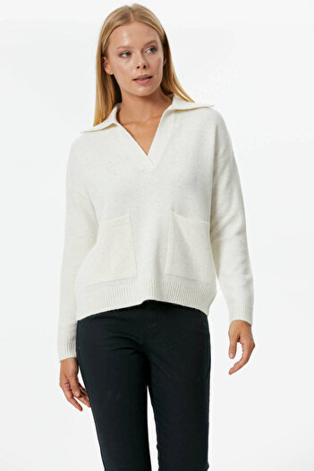 Sementa Polo Neck Pocket Knitwear Sweater - Bone