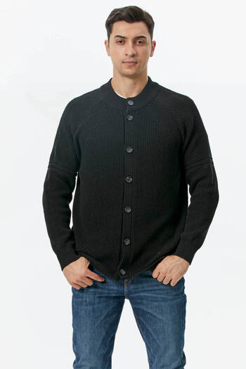 Sementa Half Fisherman Buttoned Knitwear Cardigan - Black
