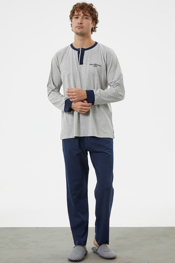Sementa Double Color Buttoned Pajama Set with Placket - Gray