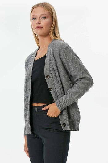 Sementa Buttoned Hair Braided Knitwear Cardigan - Gray