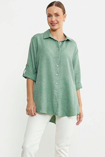 Sementa Large Size Linen Look Shirt - Green