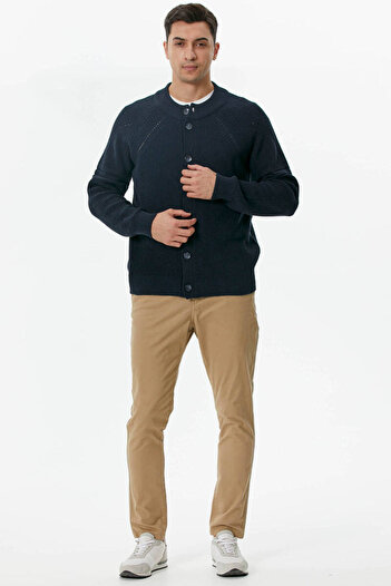 Sementa Half Fisherman Buttoned Knitwear Cardigan - Navy Blue