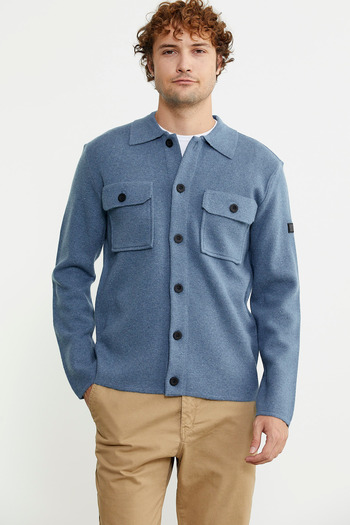 Sementa Blue Polo Collar Wool Knitwear Cardigan - Buttoned