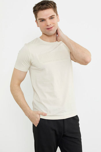Sementa Bone Motif Embossed Print Type Cotton T-Shirt