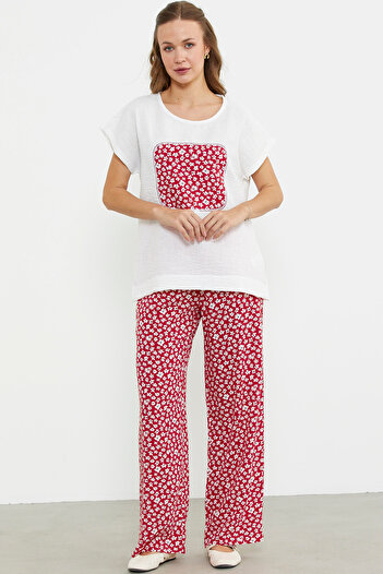Sementa Flower Pattern Combination Double Set - Red