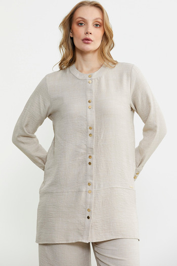 Sementa Linen Look Shirt Trousers Suit Stone Model