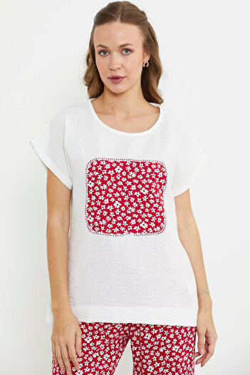 Sementa Flower Pattern Combination Double Set - Red