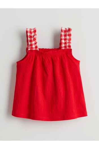 LC Waikiki Lcw Kids Red Plaid Girls Blouse and Shorts 2-Pack