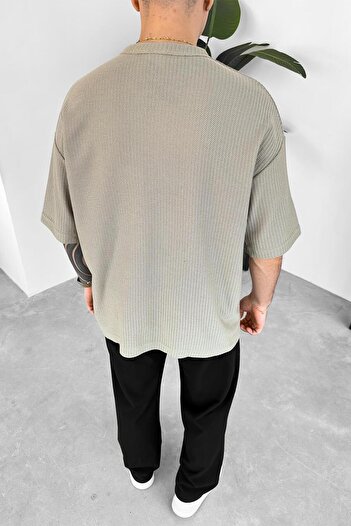 HAFKAGİYİM Gray Knitted Pocket Detail Oversize T-Shirt