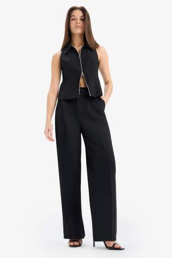 DeFacto Afra X Wide Leg Fabric Pants Three Pockets Regular Waist Standard Length Tyc6616Bee0580B7Ddef7D803