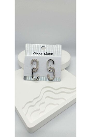 ndjewelry Silver Color Stone Detailed Hook Earrings