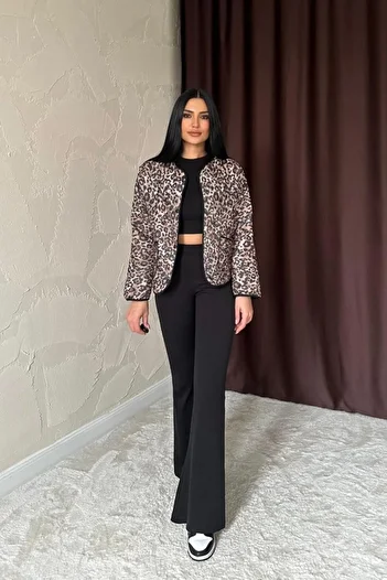 REKA MODA Leopard Leopard Patterned Quilted Jacket