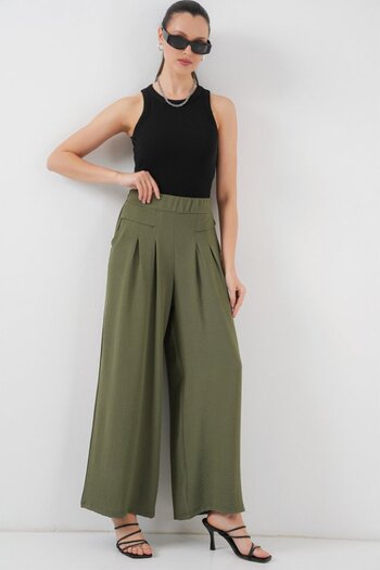 Edolika Wide Leg Pleated Trousers 6718 - Khaki
