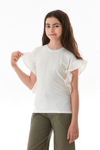 Fulla Moda Ribbed Girl's Blouse with Flounces on the Sides