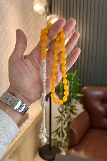 dergah tesbih Yellow German Fire Silver Kazazlı Design Rosary