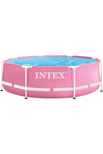 Intex Metal Frame PVC Round Kiddie Pool Pink and White 2.44m x 76cm