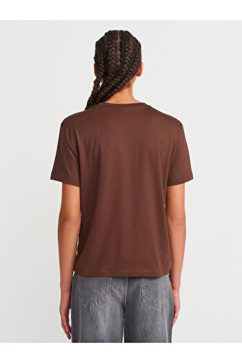 Dilvin 31791 Μπλουζάκι Crew Neck-Ανοιχτό καφέ