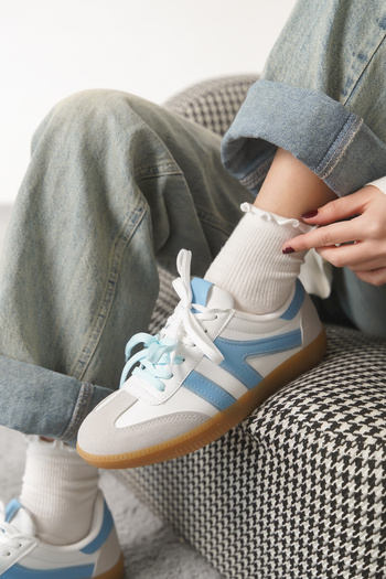 Moda Değirmeni White-Blue Women's Double Lace-Up Non-Slip Sole Sneaker Shoes Md1095-101-0003