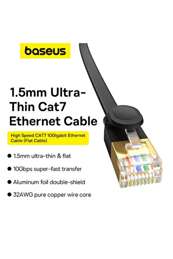 Baseus High Speed Flat Cable CAT7 10 Gb Ethernet Cable - 5 m - Cluster Black