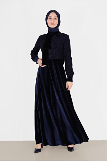 Alvina Shiny Velvet Dress with Lapel Neck 40239