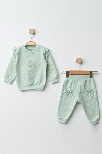 Aziz Bebe 3-6 Months Baby Set - Daisy Patterned, 2-Piece Bottom and Top Set