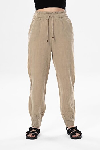 Eliş Şile Bezi Muslin Carrot Summer Trousers Mink Vzn