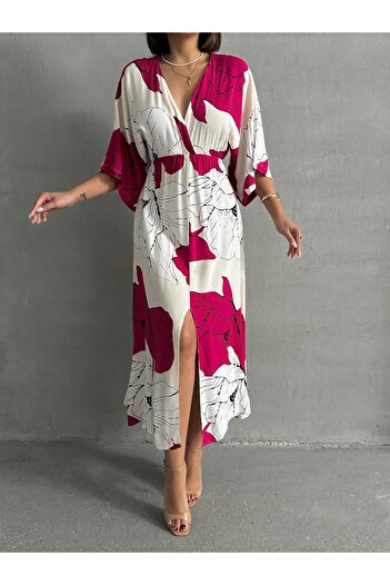 BEJNA Women's Double Breasted Neck Slit Long Summer Dress