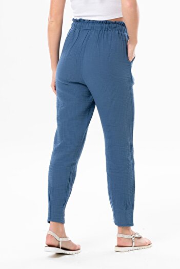 Eliş Şile Bezi Muslin Carrot Summer Trousers Indigo indg