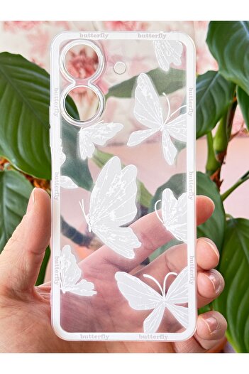 Fibaks Redmi 13c Compatible Case Designed Patterned Camera Protected Transparent Butterfly Flexible Soft Silicone Cover with Case Design