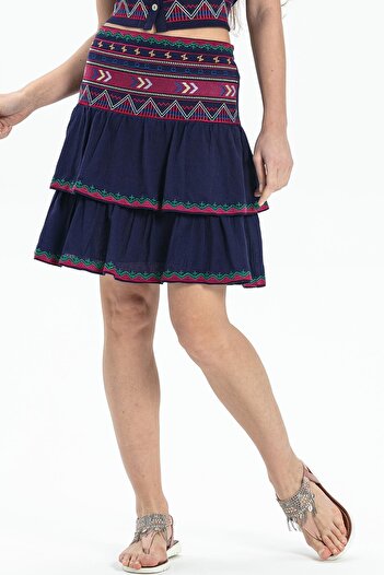 Eliş Şile Bezi Latin Mini Summer Skirt - Şile Cloth in Purple Color