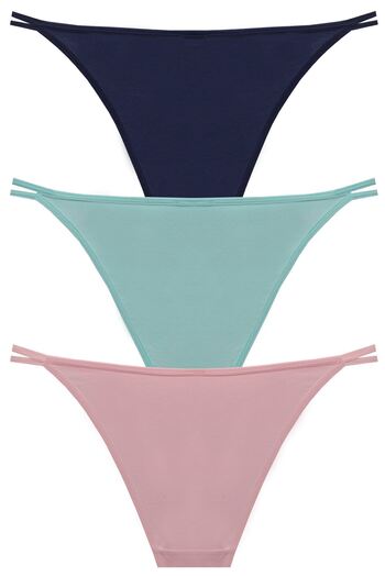 papatya lingerie Economical 3-Pack Multi-Colored Panties with Heart Buckle Inside (Navy, Mint, Rose, Dry)