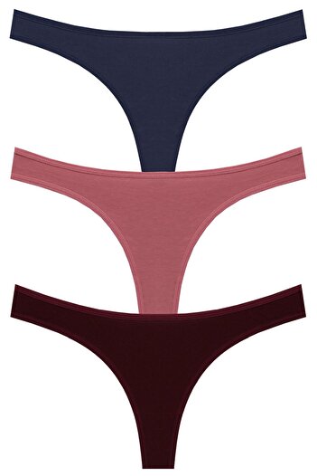 papatya lingerie Економічний набір з 3 штук Низька талія Бавовняні труси-танго Різнокольорові Темно-синій Сухорідний бордо