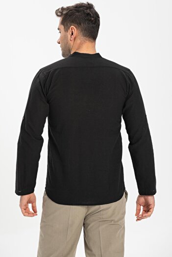 Eliş Şile Bezi Μακρυμάνικο Şile Πανί Bodrum Ανδρικό T-shirt Μαύρο 9003