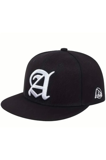 CosmoOutlet Letter a Embroidered Adjustable Cotton Black Color Basket Hip Hop Men's Hat from the Back