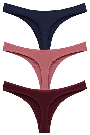 papatya lingerie Економічний набір з 3 штук Низька талія Бавовняні труси-танго Різнокольорові Темно-синій Сухорідний бордо