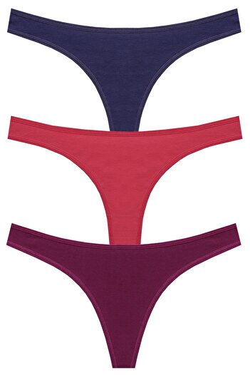 papatya lingerie Економічний набір з 3 штук Низька талія Бавовняні труси-танга Різнокольорові Синій Фуксія Бордовий