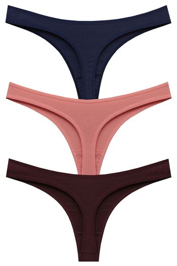 papatya lingerie Економічний набір з 3 штук Низька талія Бавовняні труси-танго Різнокольорові Синій Рожевий Шоколадний