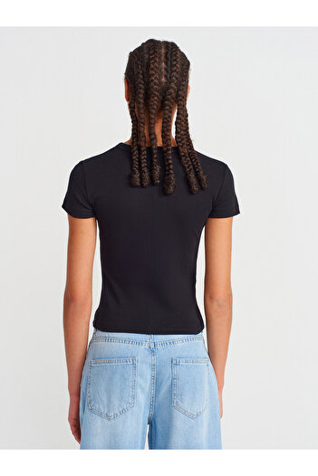 Dilvin 31673 Tricou cu decolteu în V-Negru