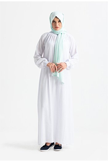 Eliş Şile Bezi Women's Şile Cloth Cotton Prayer Dress One-Piece Easy to Wear with Elastic Sleeves and Neckline White by