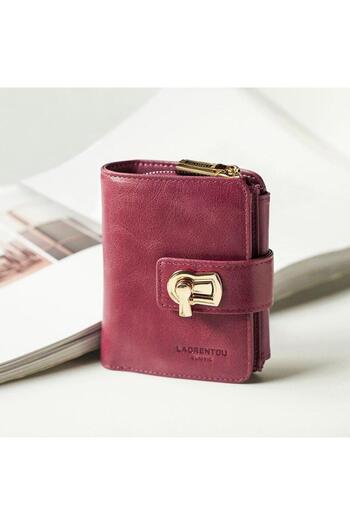 Laorentou Santorelli Genuine Leather Women's Wallet - Italian Made, Card Holder with Buckle and Zipper