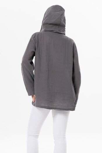 Eliş Şile Bezi Long Sleeve Hooded Women's Summer Muslin Sweatshirt Gray