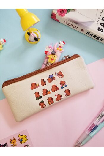 Sabrina Koza Capybara Capibara Capibara Cute Animal Sweet Synthetic Leather Makeup Bag Pen Holder Pencil Case